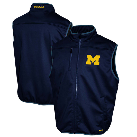 Men's Franchise Club Navy Michigan Wolverines Softshell Full-Zip Vest