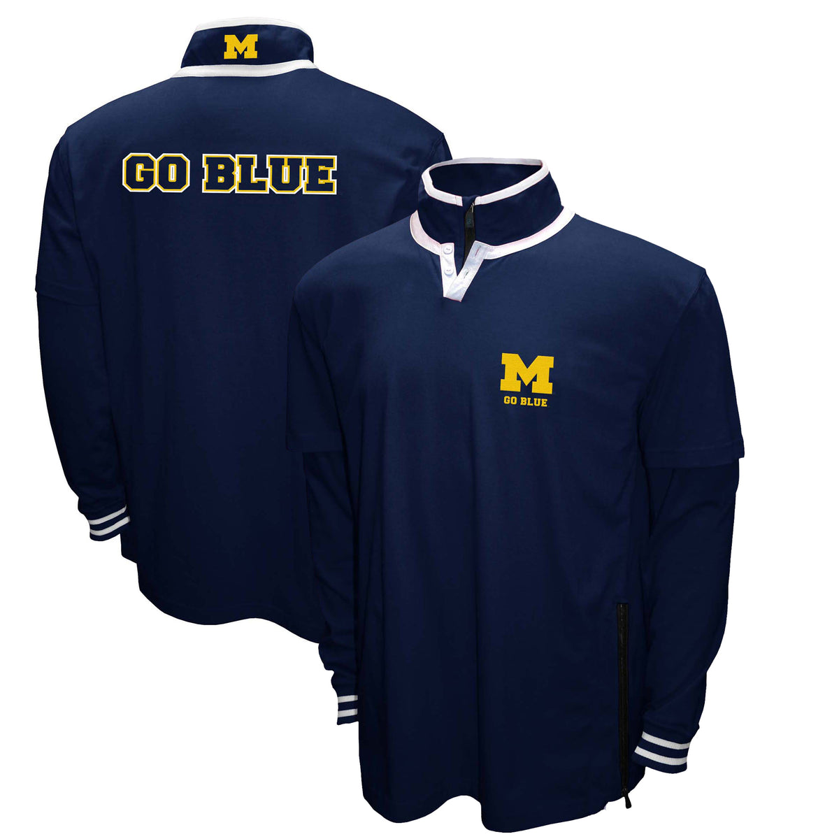 Men's Franchise Club Navy Michigan Wolverines 3-in-1 Double-Down T-Shirt & Quarter-Zip Pullover Set