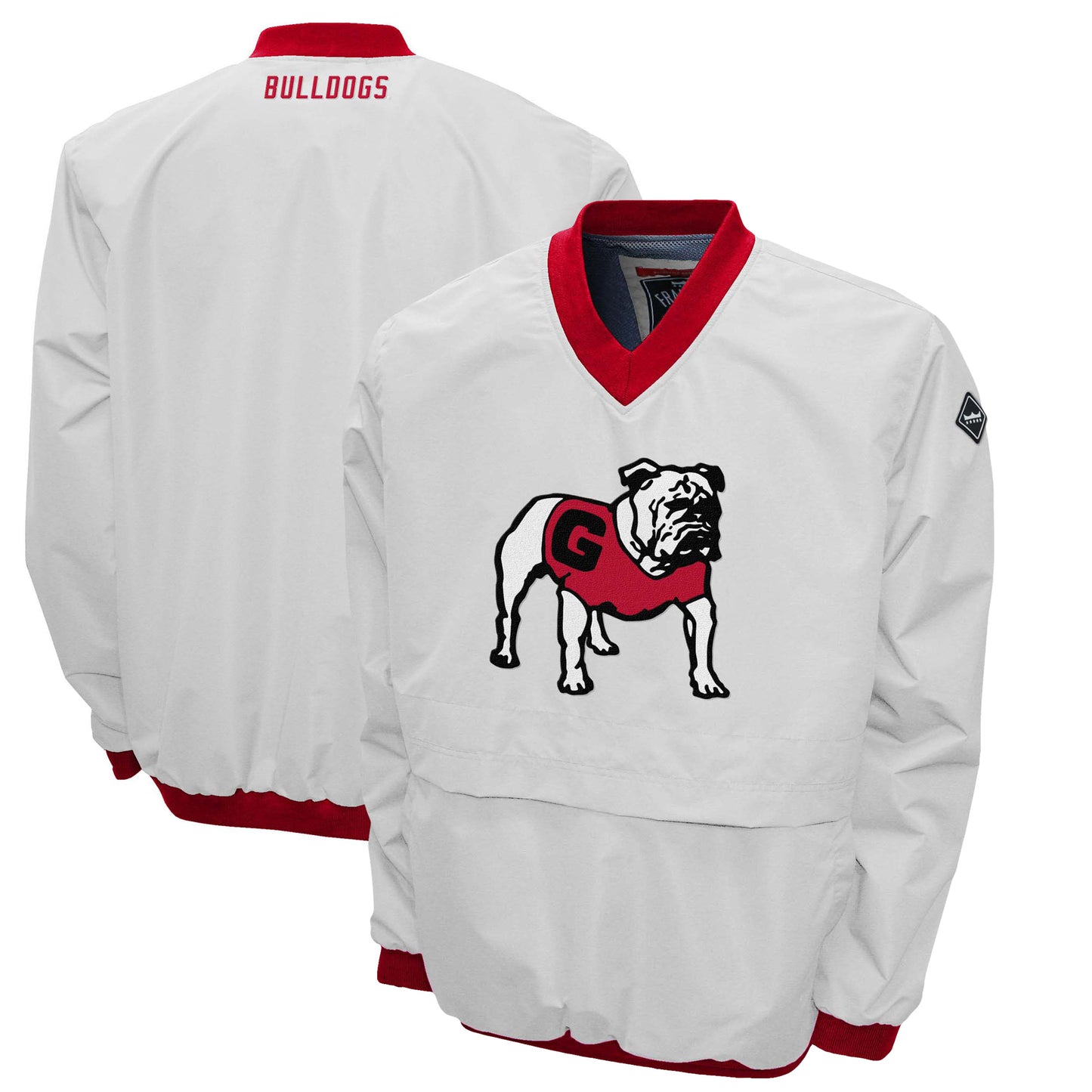 Men's Franchise Club White Georgia Bulldogs Windshell Big Logo V-Neck Pullover Jacket