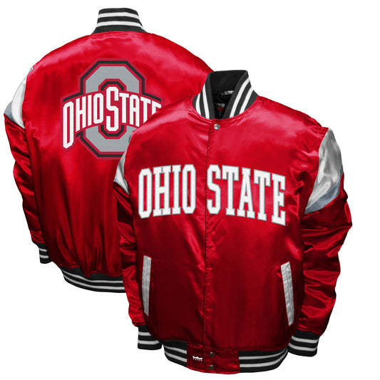 Men's Franchise Club Scarlet Ohio State Buckeyes Power Satin Full-Snap Jacket