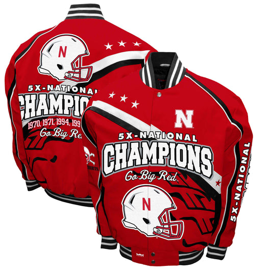 Men's Franchise Club Scarlet Nebraska Huskers Commemorative Football 5-Time National Champions Full-Snap Jacket