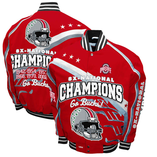 Men's Franchise Club Scarlet Ohio State Buckeyes Commemorative Football 8-Time National Champions Full-Snap Jacket