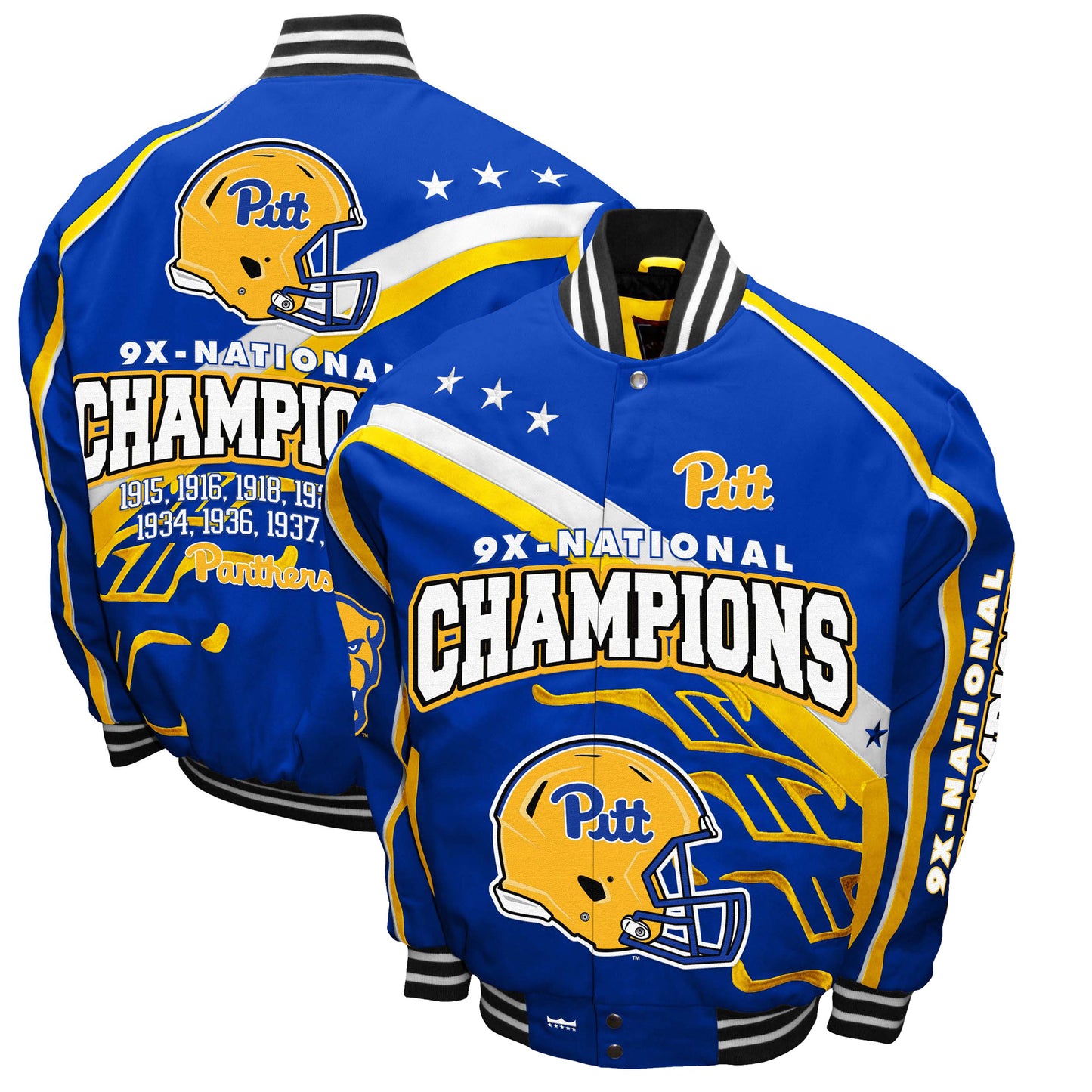 Men's Franchise Club Royal Pitt Panthers Commemorative Football 9-Time National Champions Full-Snap Jacket