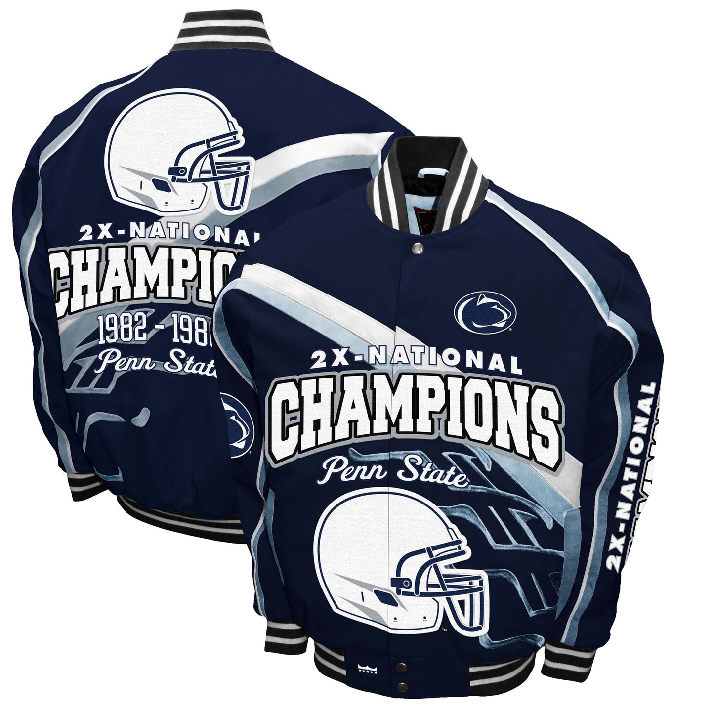 Men's Franchise Club Navy Penn State Nittany Lions Commemorative Football 2-Time National Champions Full-Snap Jacket