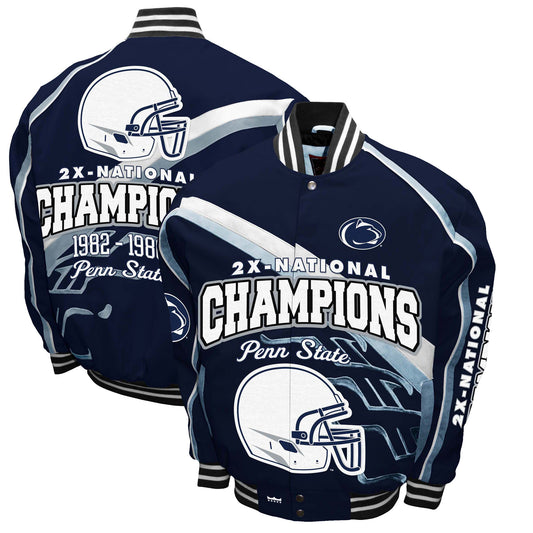 Men's Franchise Club Navy Penn State Nittany Lions Commemorative Football 2-Time National Champions Full-Snap Jacket