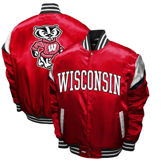 Men's Franchise Club Red Wisconsin Badgers Power Satin Full-Snap Jacket