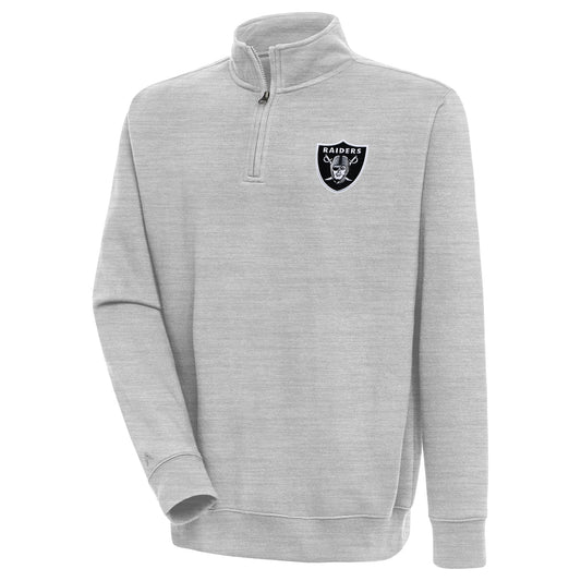 Men's Antigua  Heather Gray Las Vegas Raiders Victory Quarter-Zip Pullover Top