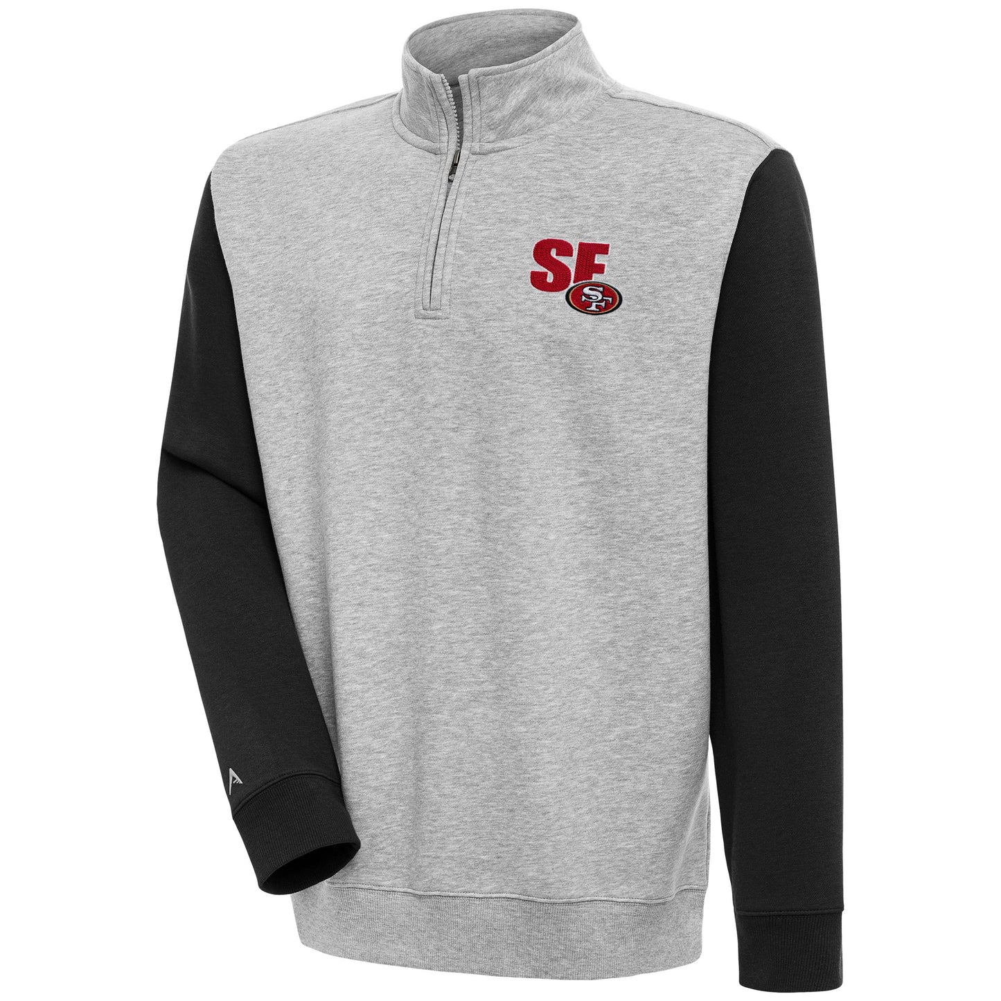 Men's Antigua  Heather Gray/Black San Francisco 49ers Victory Colorblock Quarter-Zip Pullover Top
