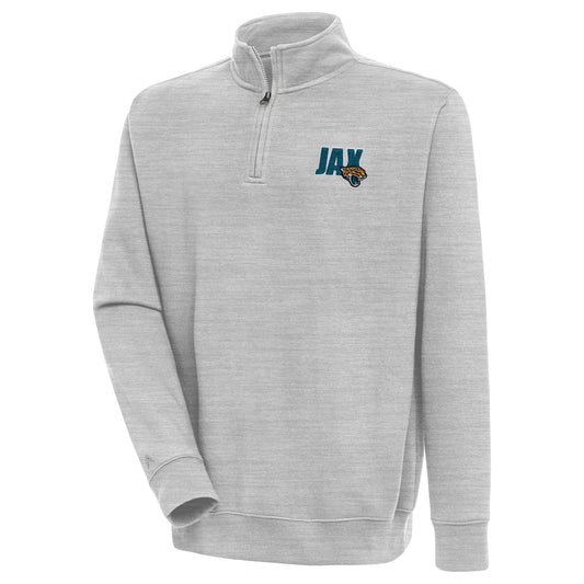 Men's Antigua  Heather Gray Jacksonville Jaguars Victory Quarter-Zip Pullover Top