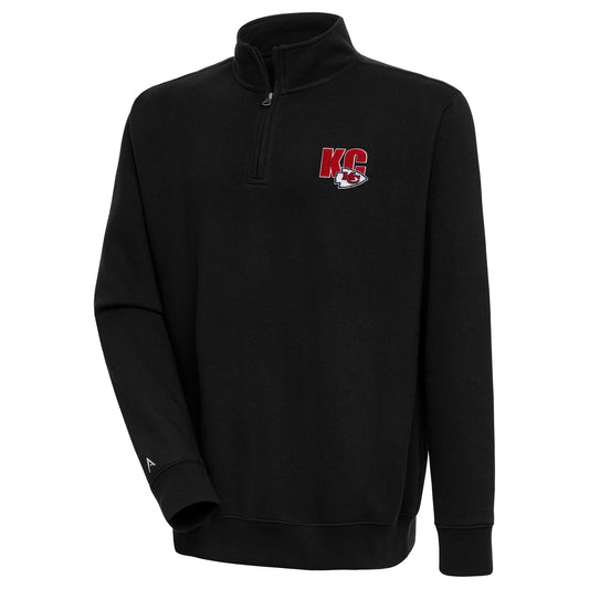 Men's Antigua  Black Kansas City Chiefs Victory Quarter-Zip Pullover Top