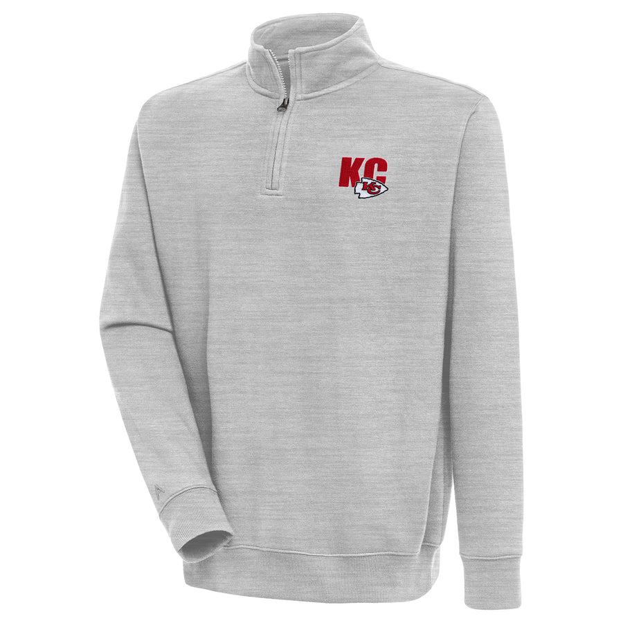 Men's Antigua  Heather Gray Kansas City Chiefs Victory Quarter-Zip Pullover Top