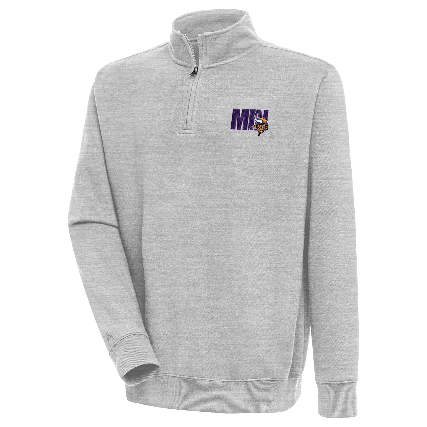 Men's Antigua  Heather Gray Minnesota Vikings Victory Quarter-Zip Pullover Top