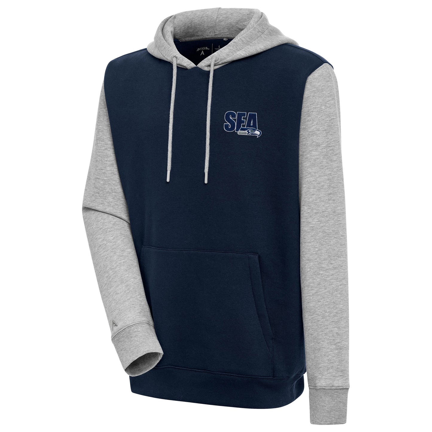 Men's Antigua College Navy/Heather Gray Seattle Seahawks Victory Pullover Hoodie