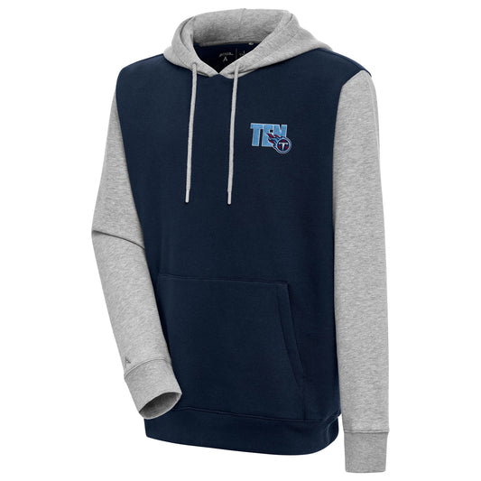 Men's Antigua  Navy/Heather Gray Tennessee Titans Victory Pullover Hoodie