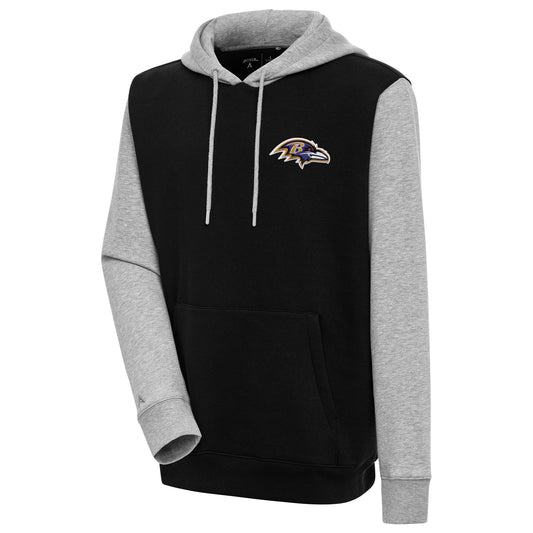 Men's Antigua  Black/Heather Gray Baltimore Ravens Victory Colorblock Pullover Hoodie