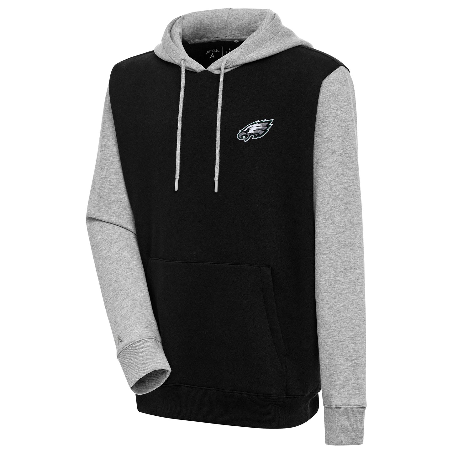 Men's Antigua  Black/Heather Gray Philadelphia Eagles Victory Colorblock Pullover Hoodie