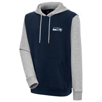 Men's Antigua  Navy/Heather Gray Seattle Seahawks Victory Colorblock Pullover Hoodie