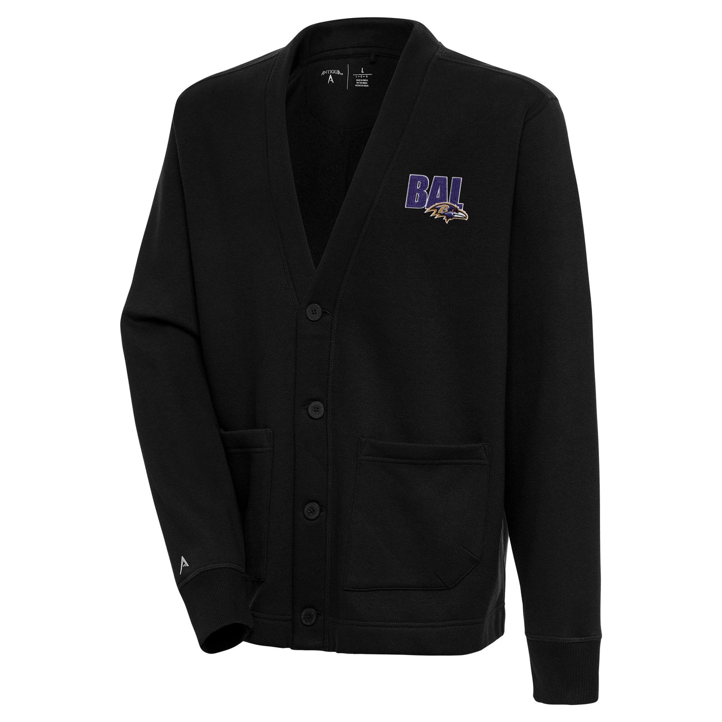 Men's Antigua  Black Baltimore Ravens Victory Button-Up Cardigan