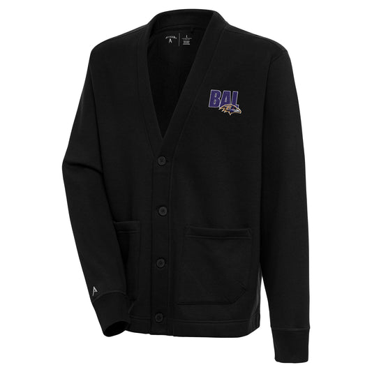 Men's Antigua  Black Baltimore Ravens Victory Button-Up Cardigan