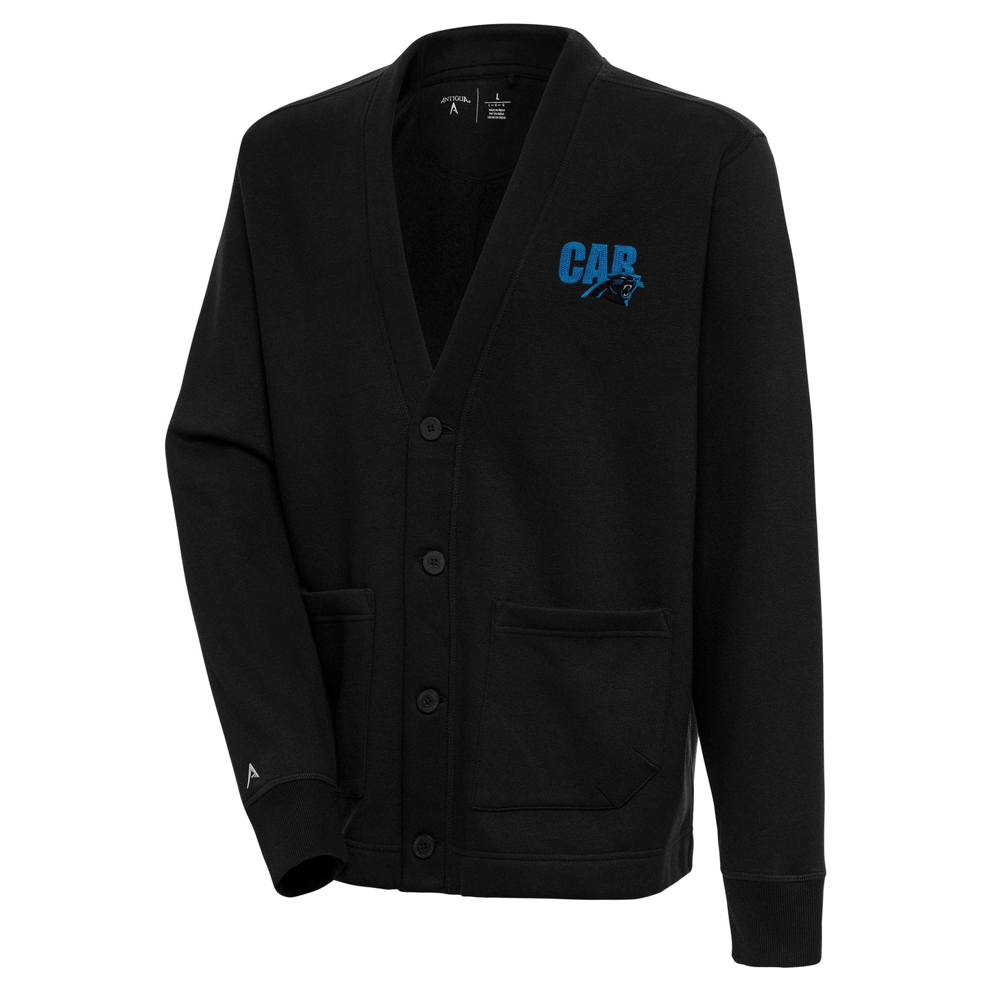 Men's Antigua  Black Carolina Panthers Victory Button-Up Cardigan