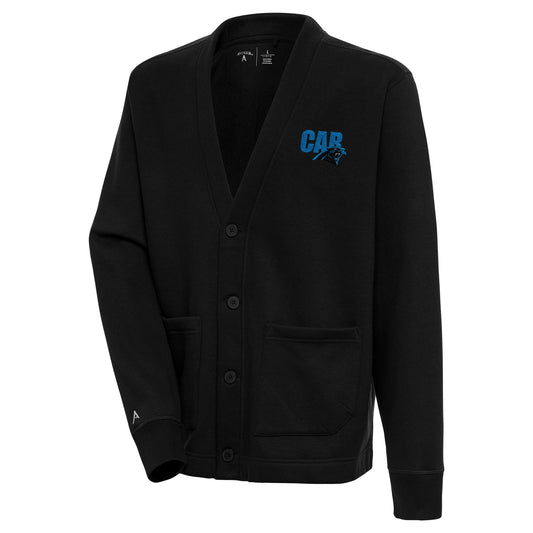 Men's Antigua  Black Carolina Panthers Victory Button-Up Cardigan