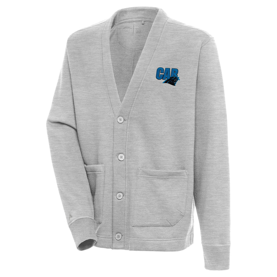 Men's Antigua  Heather Gray Carolina Panthers Victory Button-Up Cardigan