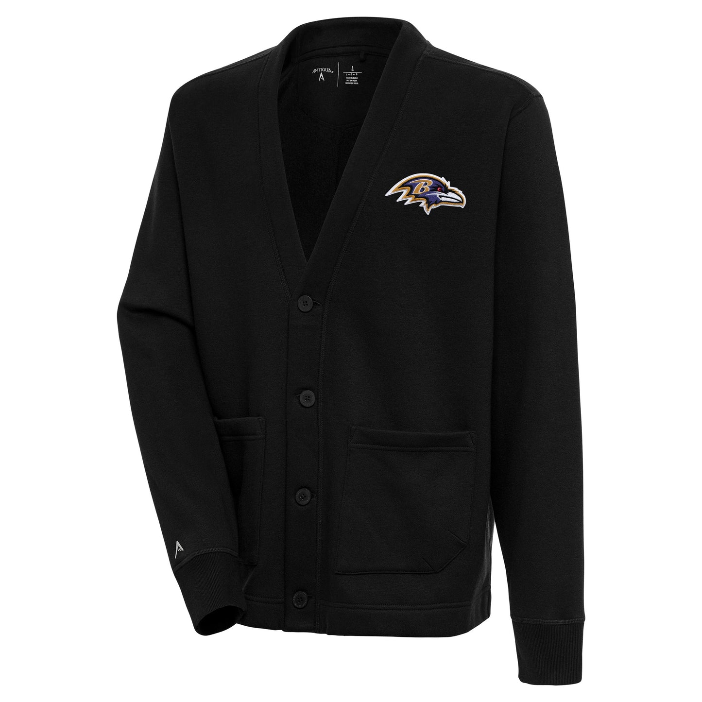 Men's Antigua  Black Baltimore Ravens Victory Button-Up Cardigan