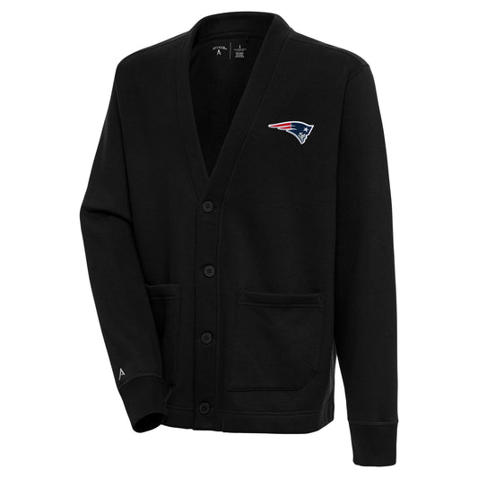Men's Antigua  Black New England Patriots Victory Button-Up Cardigan