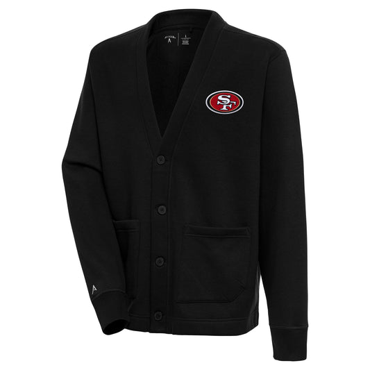 Men's Antigua  Black San Francisco 49ers Victory Button-Up Cardigan