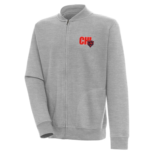 Men's Antigua  Heather Gray Chicago Bears Victory Full-Zip Jacket