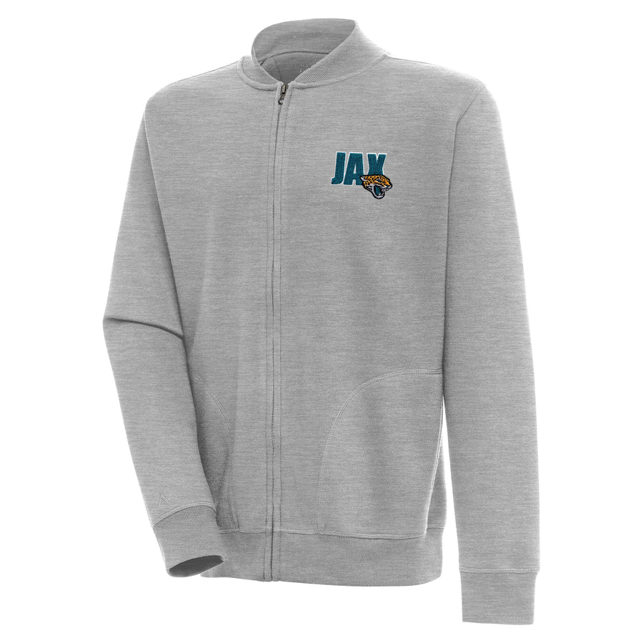 Men's Antigua  Heather Gray Jacksonville Jaguars Victory Full-Zip Jacket