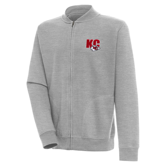 Men's Antigua  Heather Gray Kansas City Chiefs Victory Full-Zip Jacket