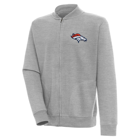 Men's Antigua  Heather Gray Denver Broncos Victory Full-Zip Jacket