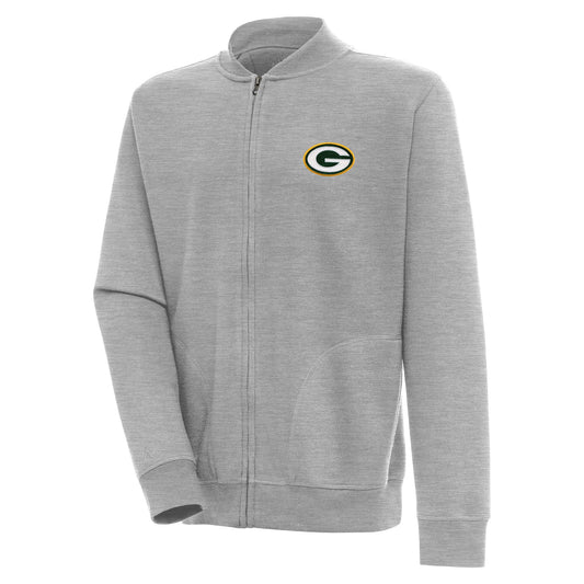 Men's Antigua  Heather Gray Green Bay Packers Victory Full-Zip Jacket