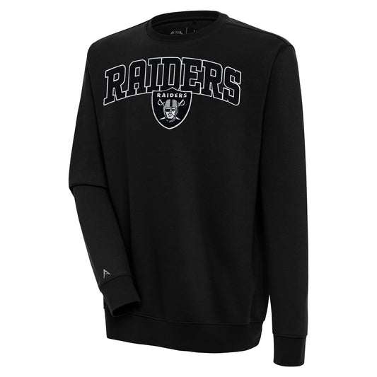 Men's Antigua  Black Las Vegas Raiders Victory Chenille Pullover Sweatshirt