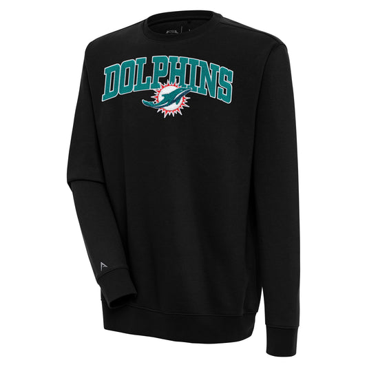 Men's Antigua  Black Miami Dolphins Victory Chenille Pullover Sweatshirt