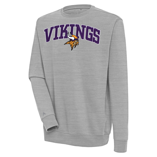 Men's Antigua  Heather Gray Minnesota Vikings Victory Chenille Pullover Sweatshirt