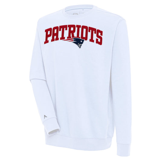 Men's Antigua  White New England Patriots Victory Chenille Pullover Sweatshirt