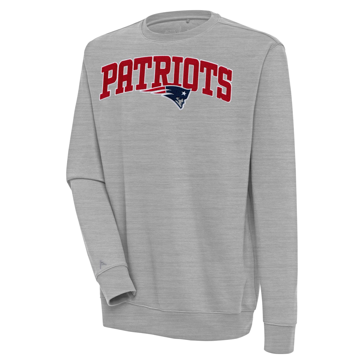 Men's Antigua  Heather Gray New England Patriots Victory Chenille Pullover Sweatshirt