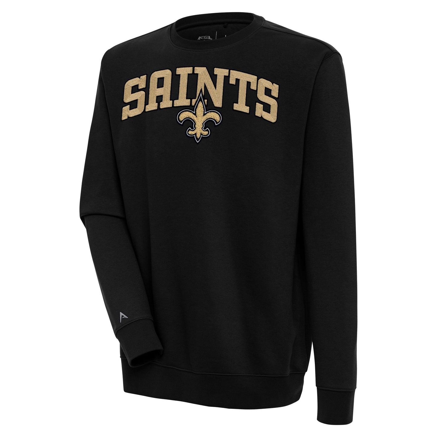 Men's Antigua  Black New Orleans Saints Victory Chenille Pullover Sweatshirt