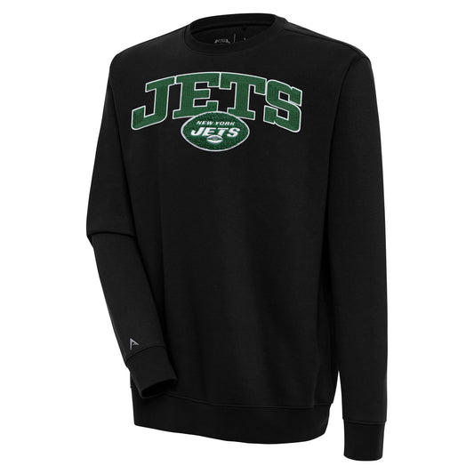 Men's Antigua  Black New York Jets Victory Chenille Pullover Sweatshirt