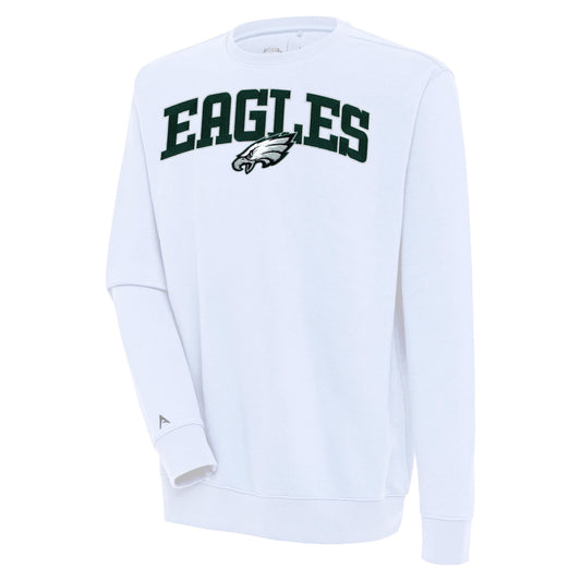 Men's Antigua  White Philadelphia Eagles Victory Chenille Pullover Sweatshirt