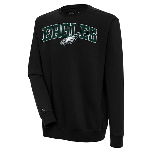 Men's Antigua  Black Philadelphia Eagles Victory Chenille Pullover Sweatshirt