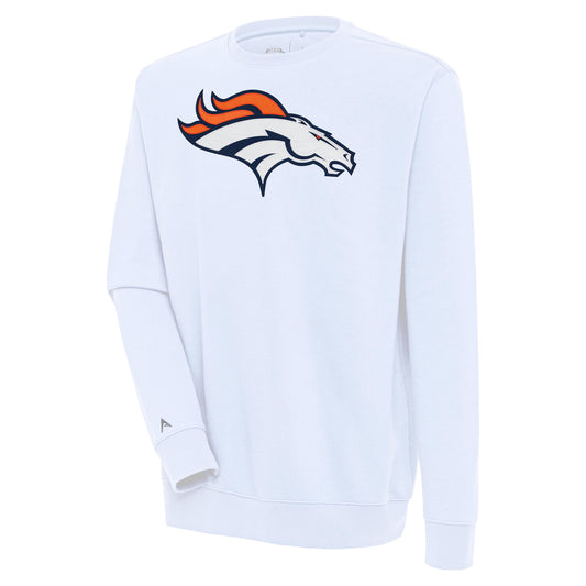 Men's Antigua  White Denver Broncos Victory Pullover Sweatshirt