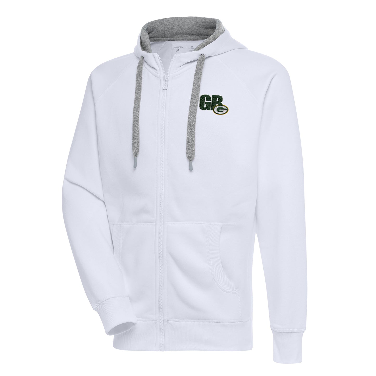 Men's Antigua  White Green Bay Packers Victory Full-Zip Hoodie