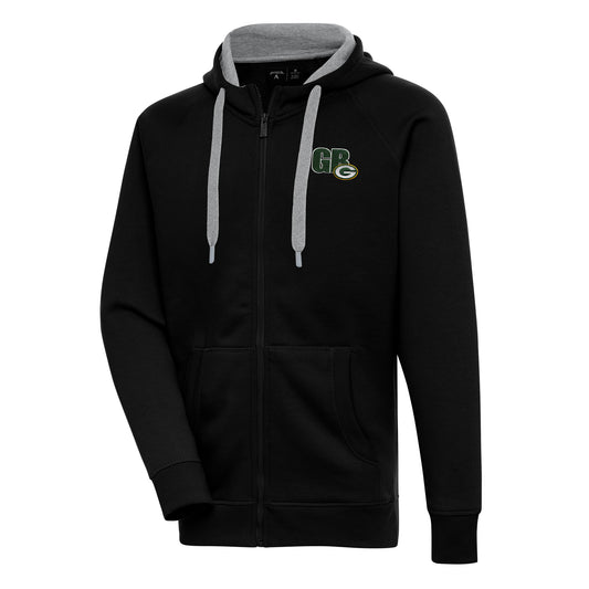 Men's Antigua  Black Green Bay Packers Victory Full-Zip Hoodie