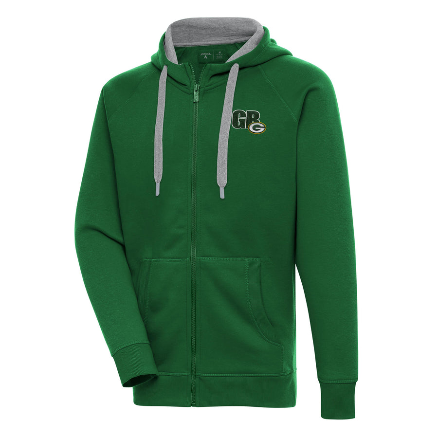 Men's Antigua  Green Green Bay Packers Victory Full-Zip Hoodie