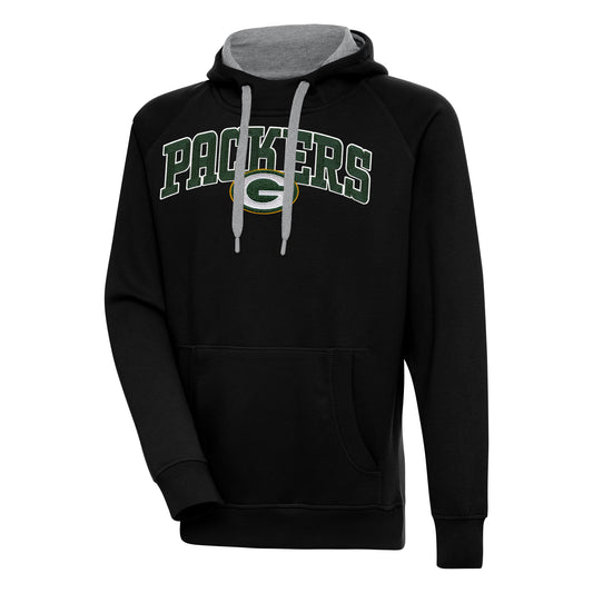 Men's Antigua  Black Green Bay Packers Victory Pullover Hoodie