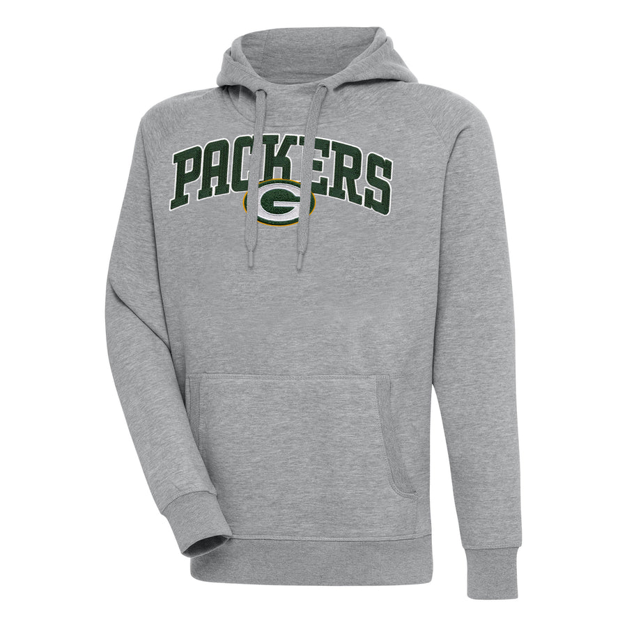 Men's Antigua  Heather Gray Green Bay Packers Victory Pullover Hoodie