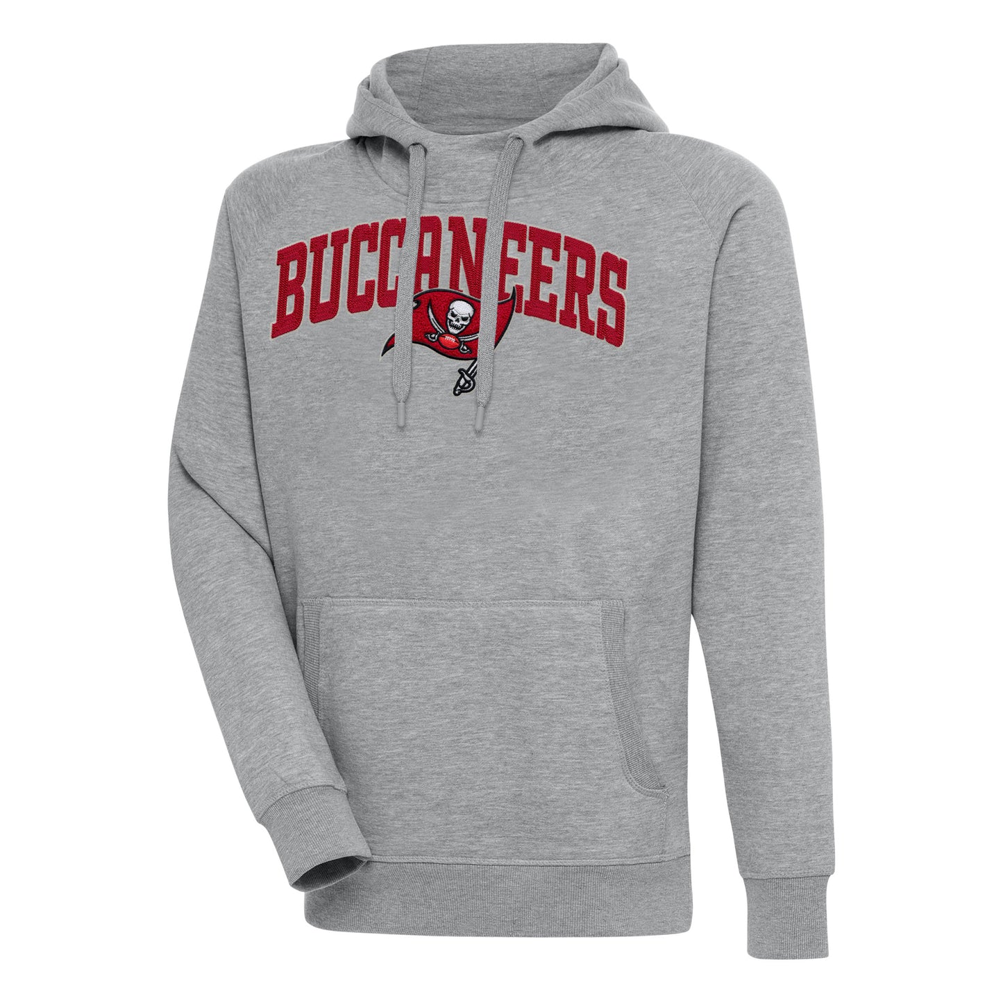 Men's Antigua  Heather Gray Tampa Bay Buccaneers Victory Pullover Hoodie